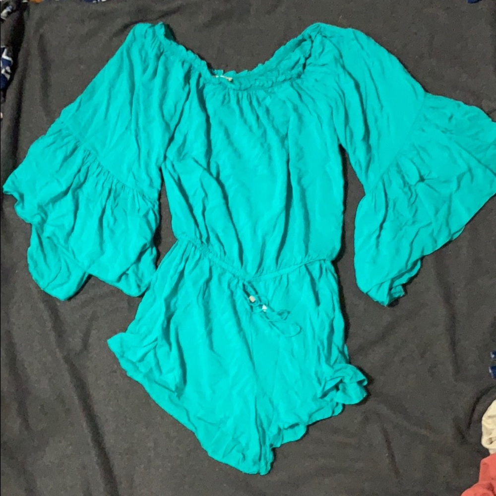 Blue romper long bell sleeves